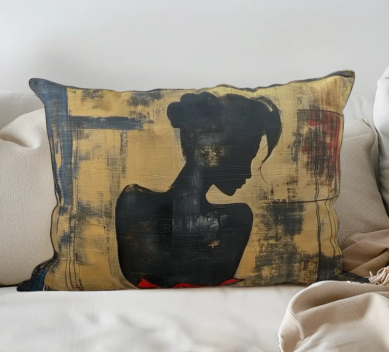 Ragazza d'oro con abito rosso cuscino da Motivate-Today
