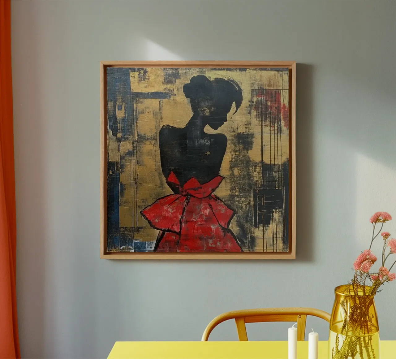 Ragazza d'oro con abito rosso tela con Cornice a cassetta da Motivate-Today
