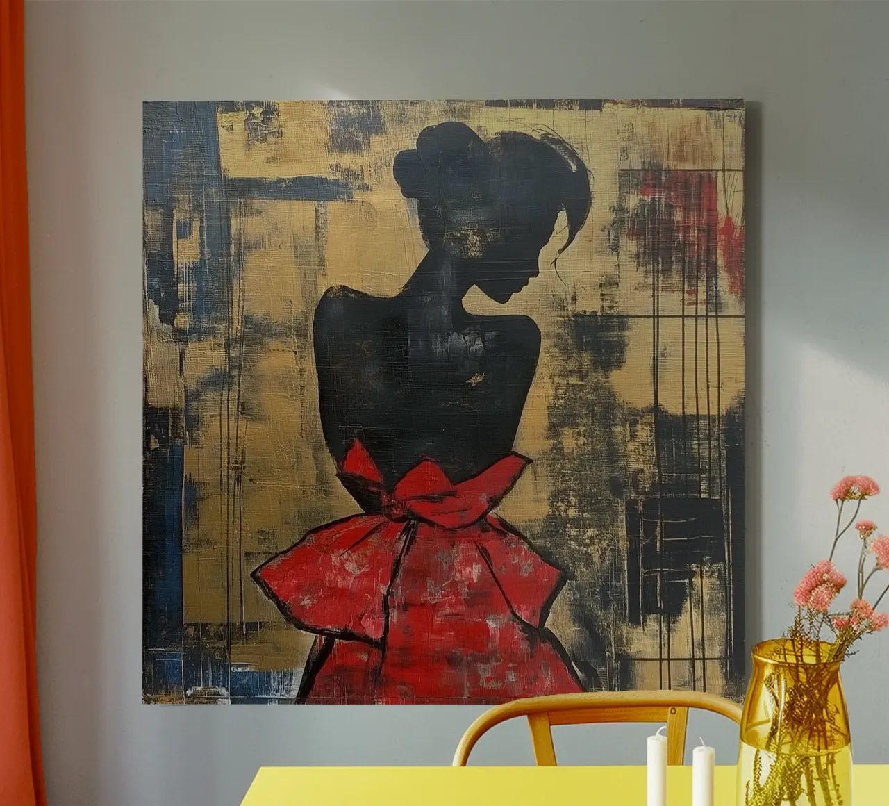 Ragazza d'oro con abito rosso tela con Cornice a cassetta da Motivate-Today