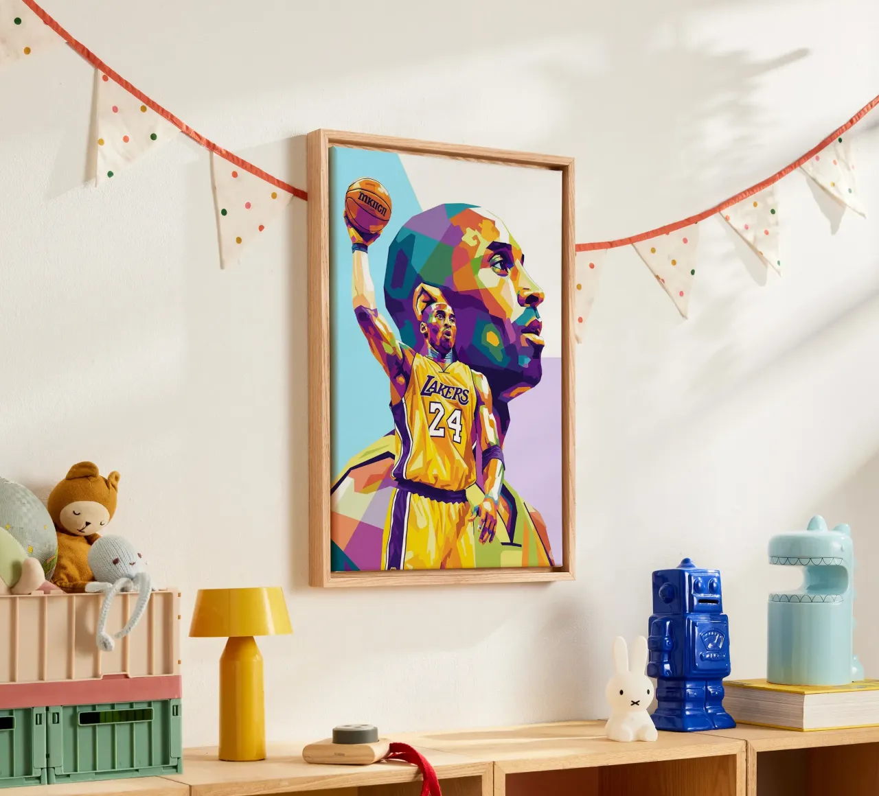 Ritratto pop art di Kobe Bryant tela con Cornice a cassetta da Hantamrata