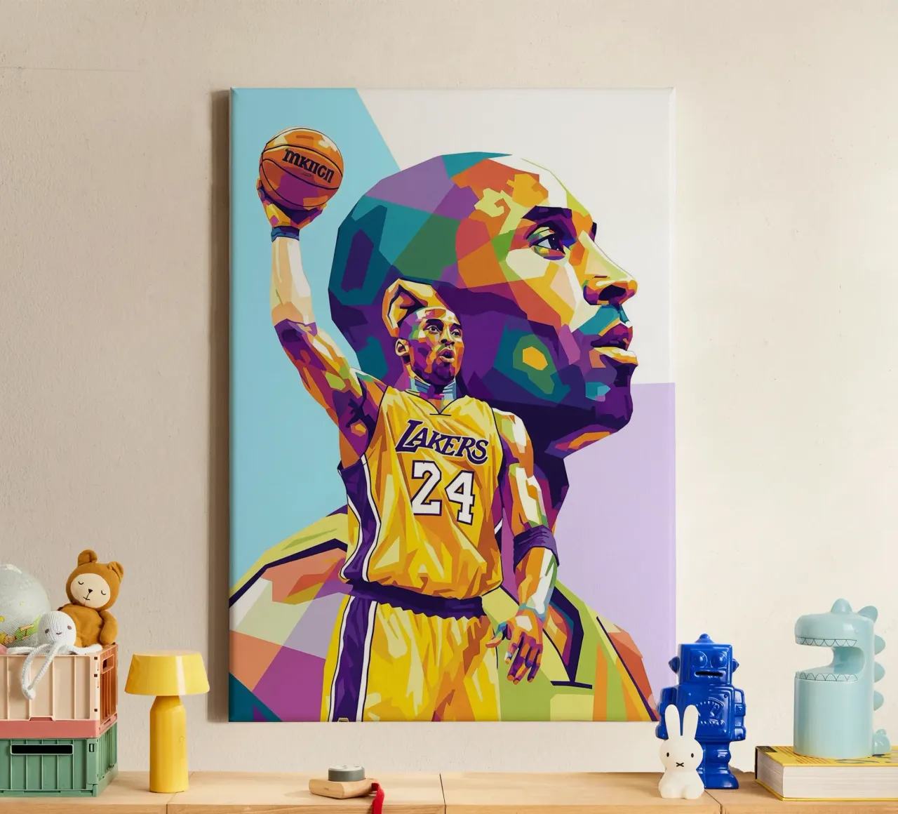 Ritratto pop art di Kobe Bryant tela con Cornice a cassetta da Hantamrata