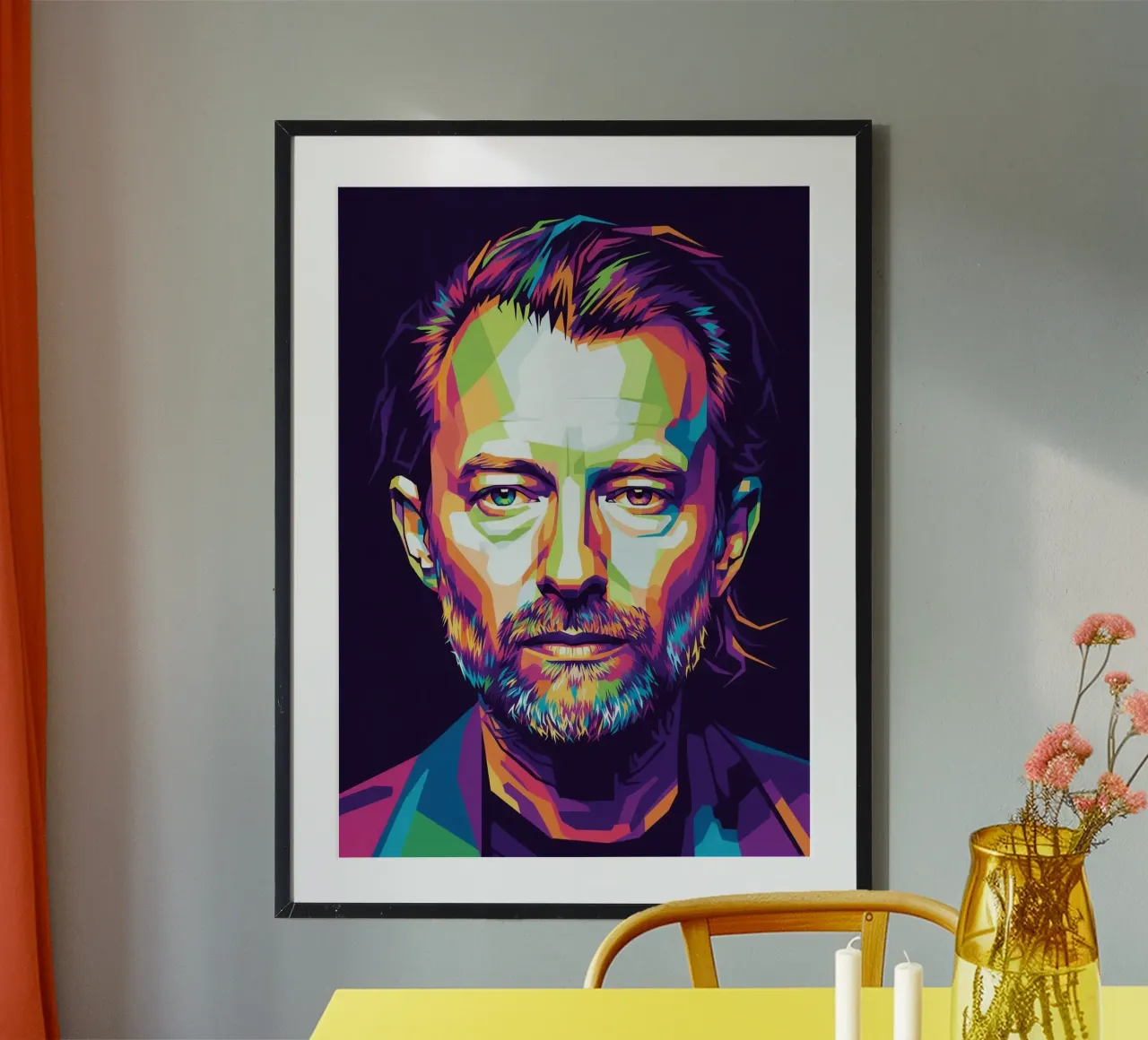 Ritratto pop art di Thom Yorke poster con telaio in plastica da Hantamrata