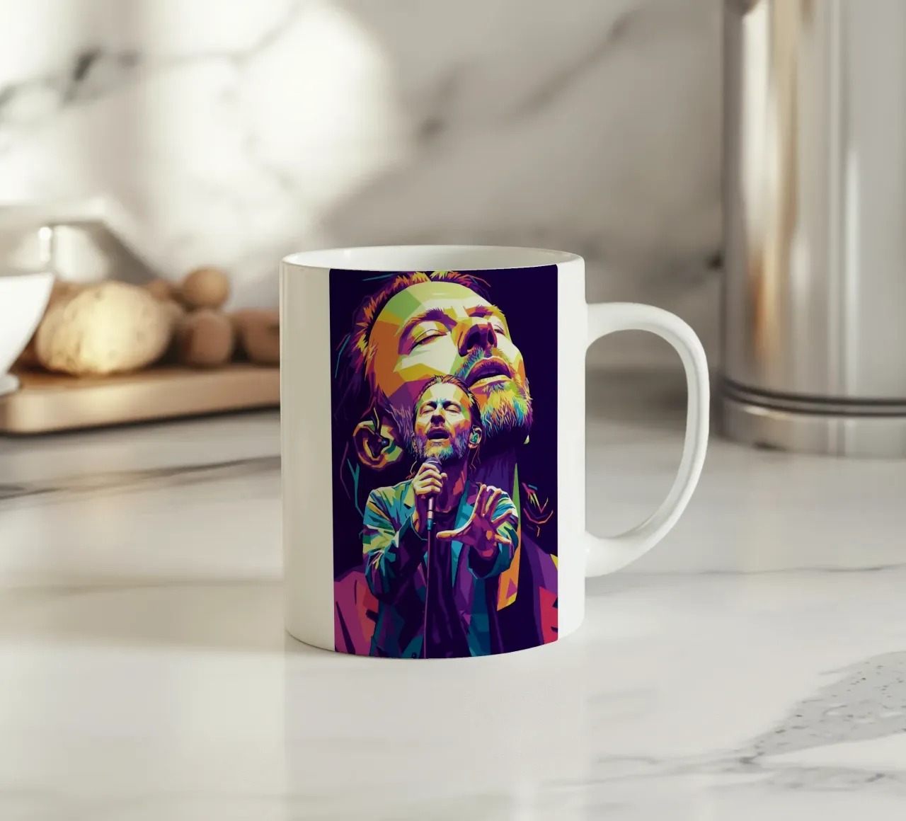 Performance di Thom Yorke sul palco tazza in ceramica da Hantamrata