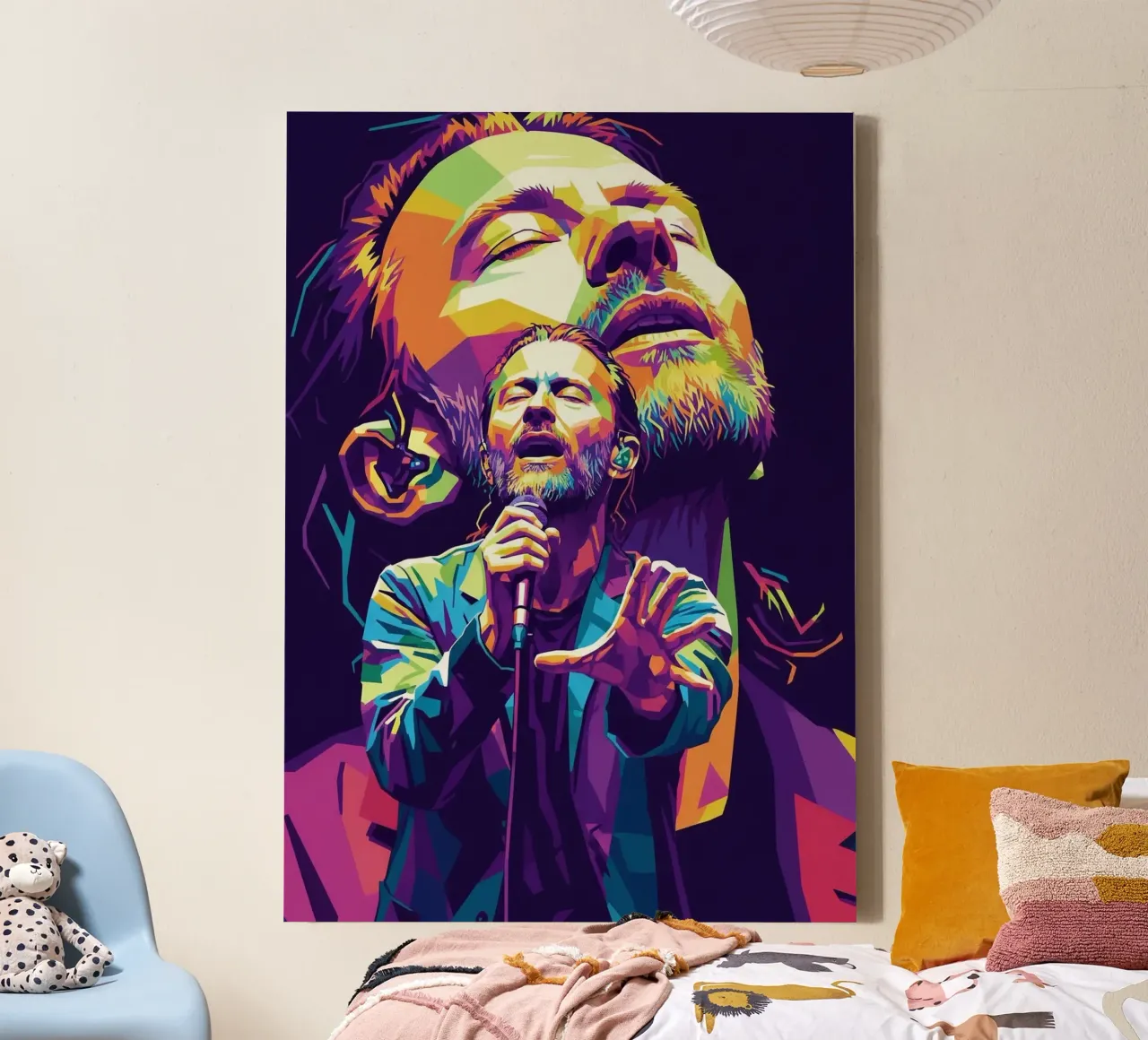 Performance di Thom Yorke sul palco tela con Cornice a cassetta da Hantamrata