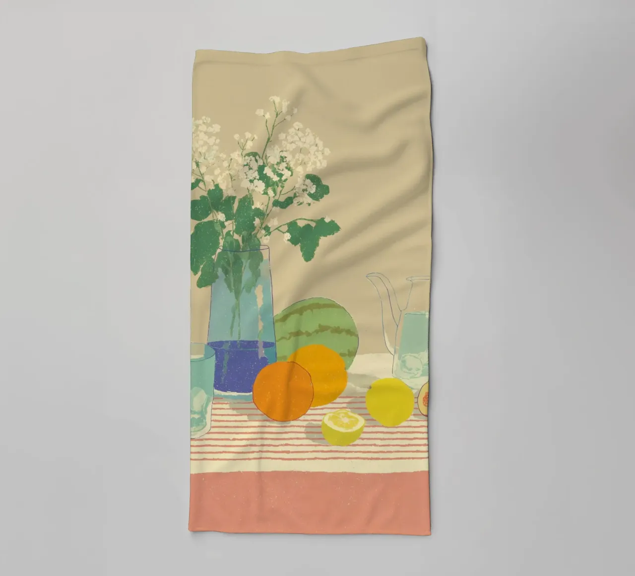Citrus table with melon towel by Carinaprint