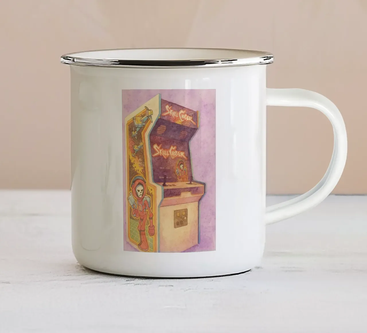 gioco arcade vecchio dipinto vintage tazza in smalto da kroocoot