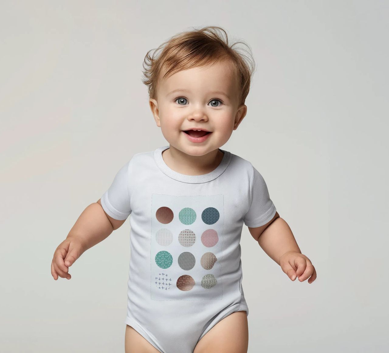 Bronze Pattern Dots short-sleeve baby romper by Maria Kritzas