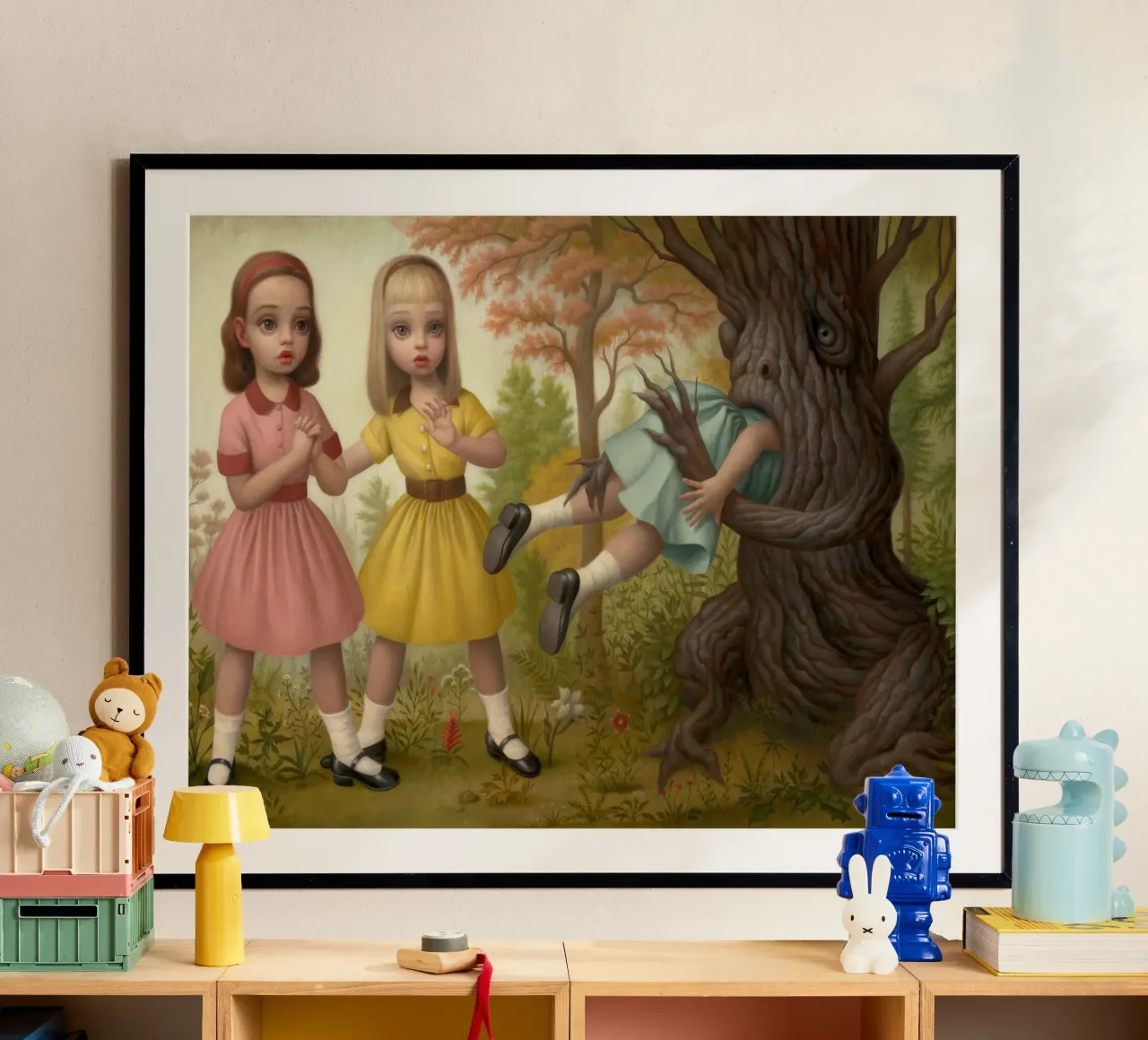 57 Ragazza mangiata dall'albero poster con telaio in legno da adriano lopezz