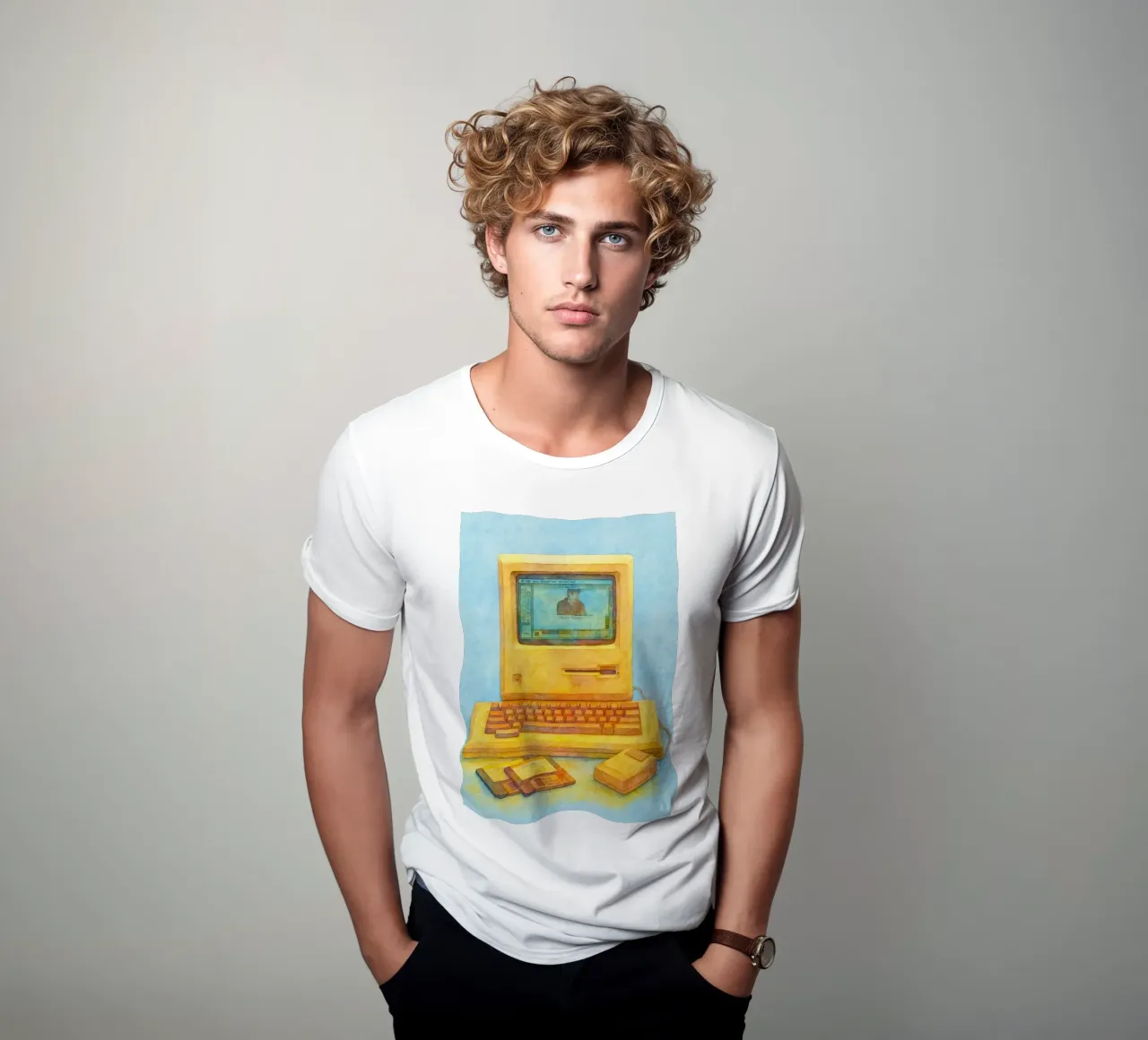 computer vecchio dipinto vintage t-shirt da kroocoot