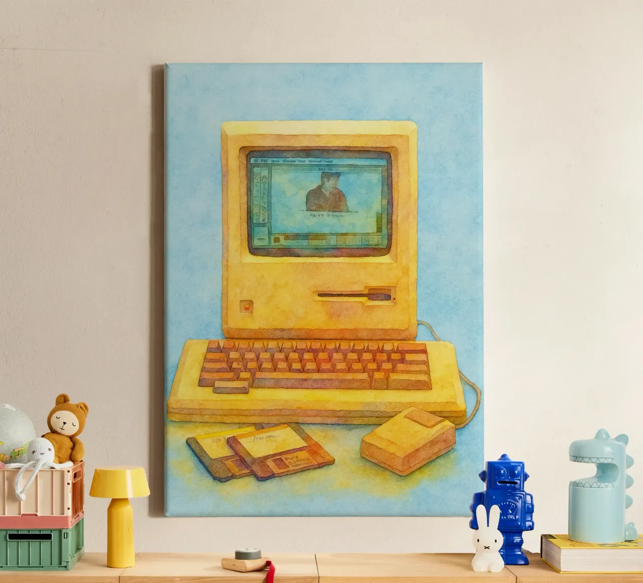computer vecchio dipinto vintage tela con Cornice a cassetta da kroocoot