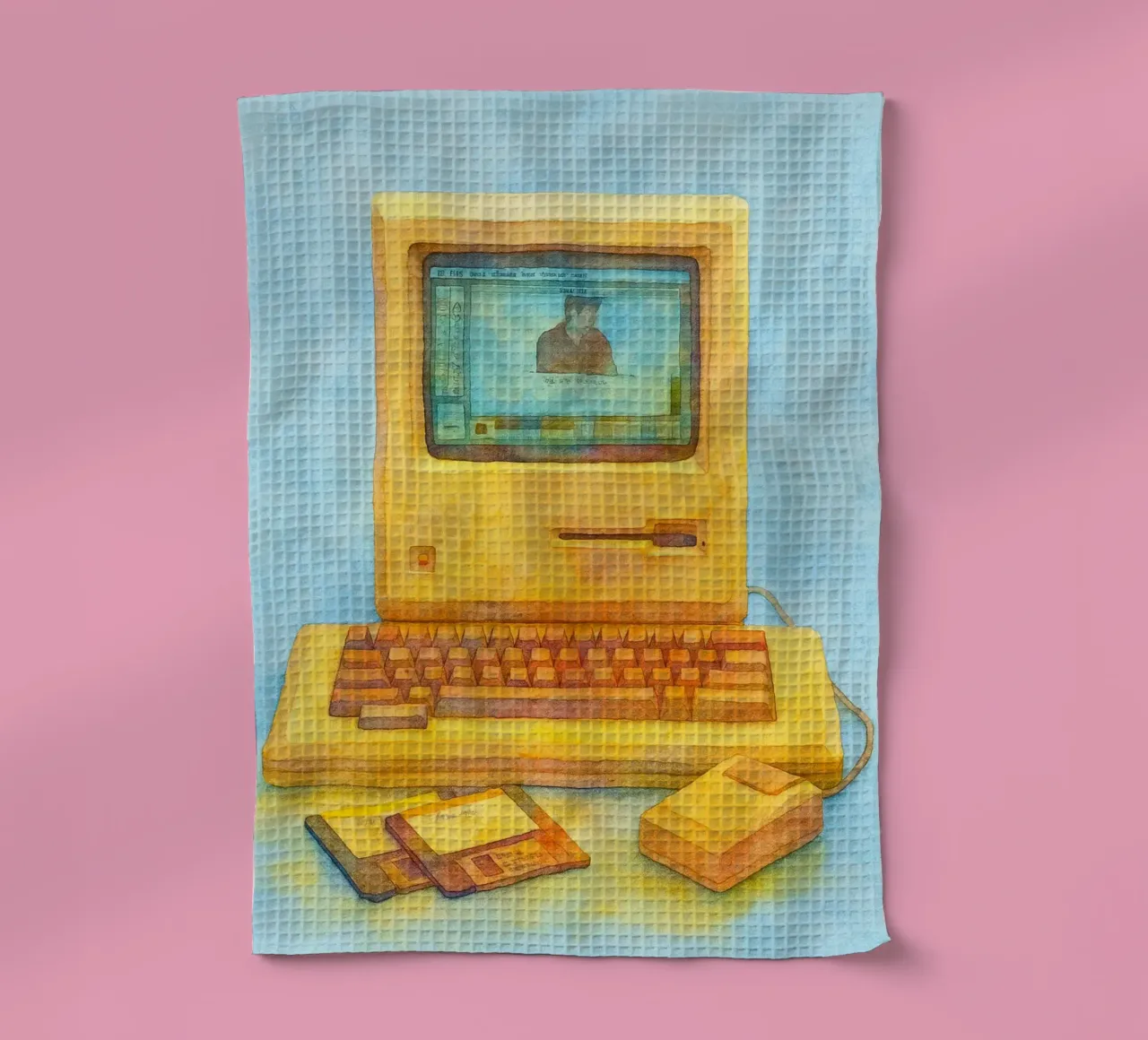 computer vecchio dipinto vintage canovaccio da cucina da kroocoot