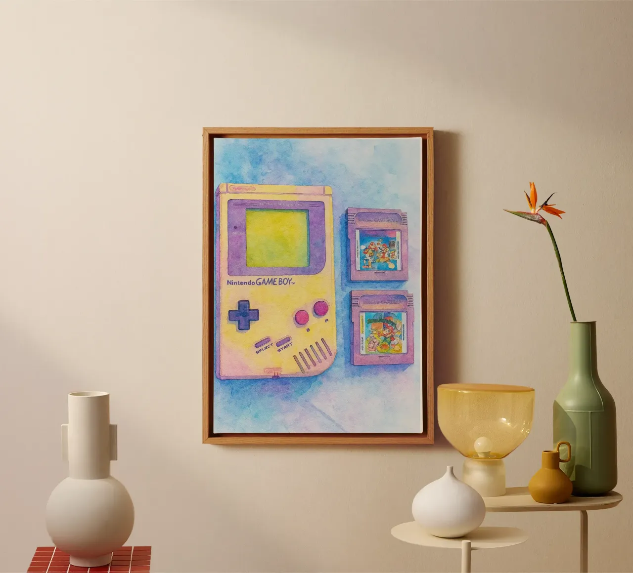gameboy old vintage painting canvas with Floater frame by kroocoot