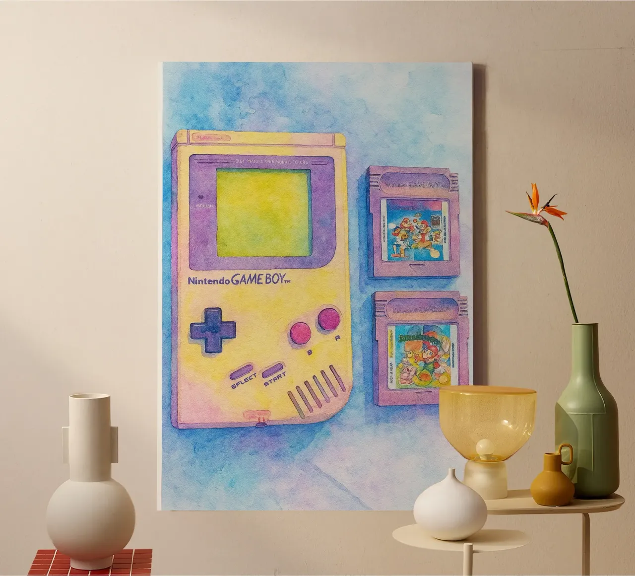 gameboy old vintage painting canvas with Floater frame by kroocoot