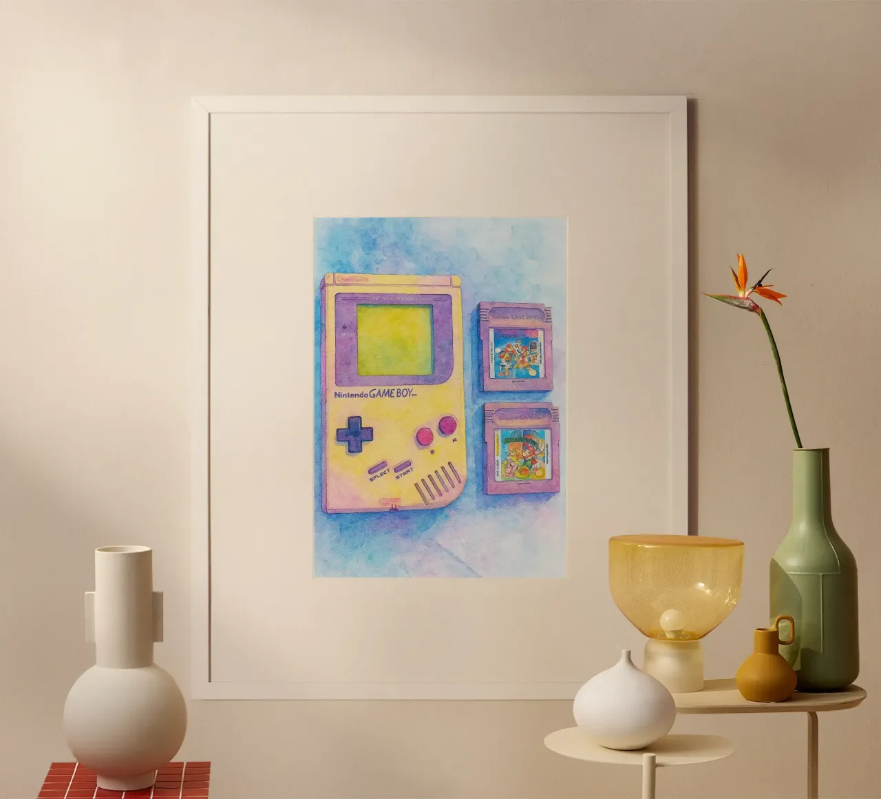 gameboy vecchio dipinto vintage poster con telaio in alluminio da kroocoot