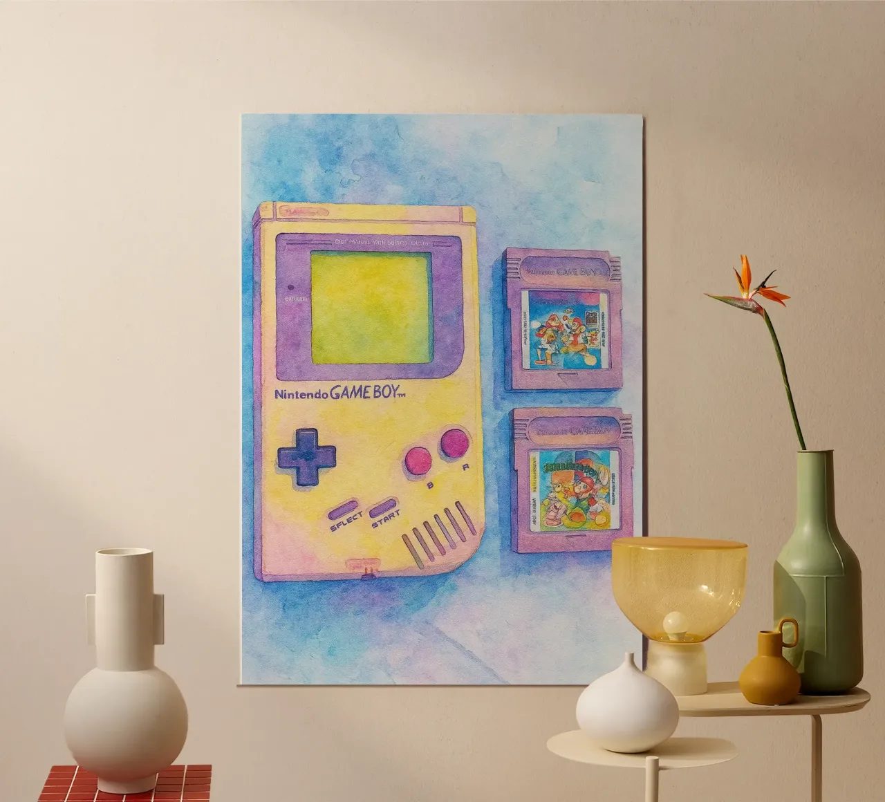 gameboy vecchio dipinto vintage poster con telaio in alluminio da kroocoot