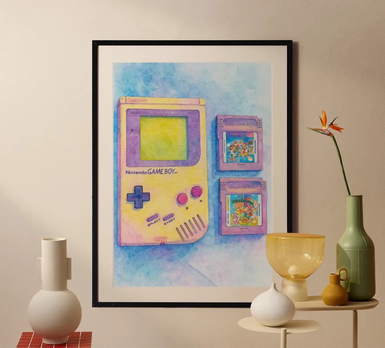 gameboy vecchio dipinto vintage poster con telaio in alluminio da kroocoot