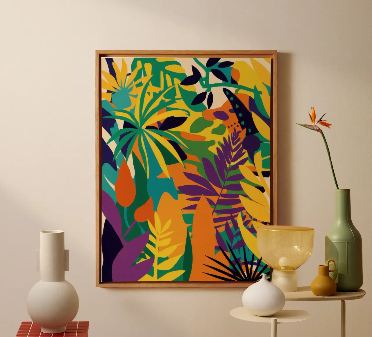 Chromatic Toucan Haven canvas with Floater frame by Echo Saber