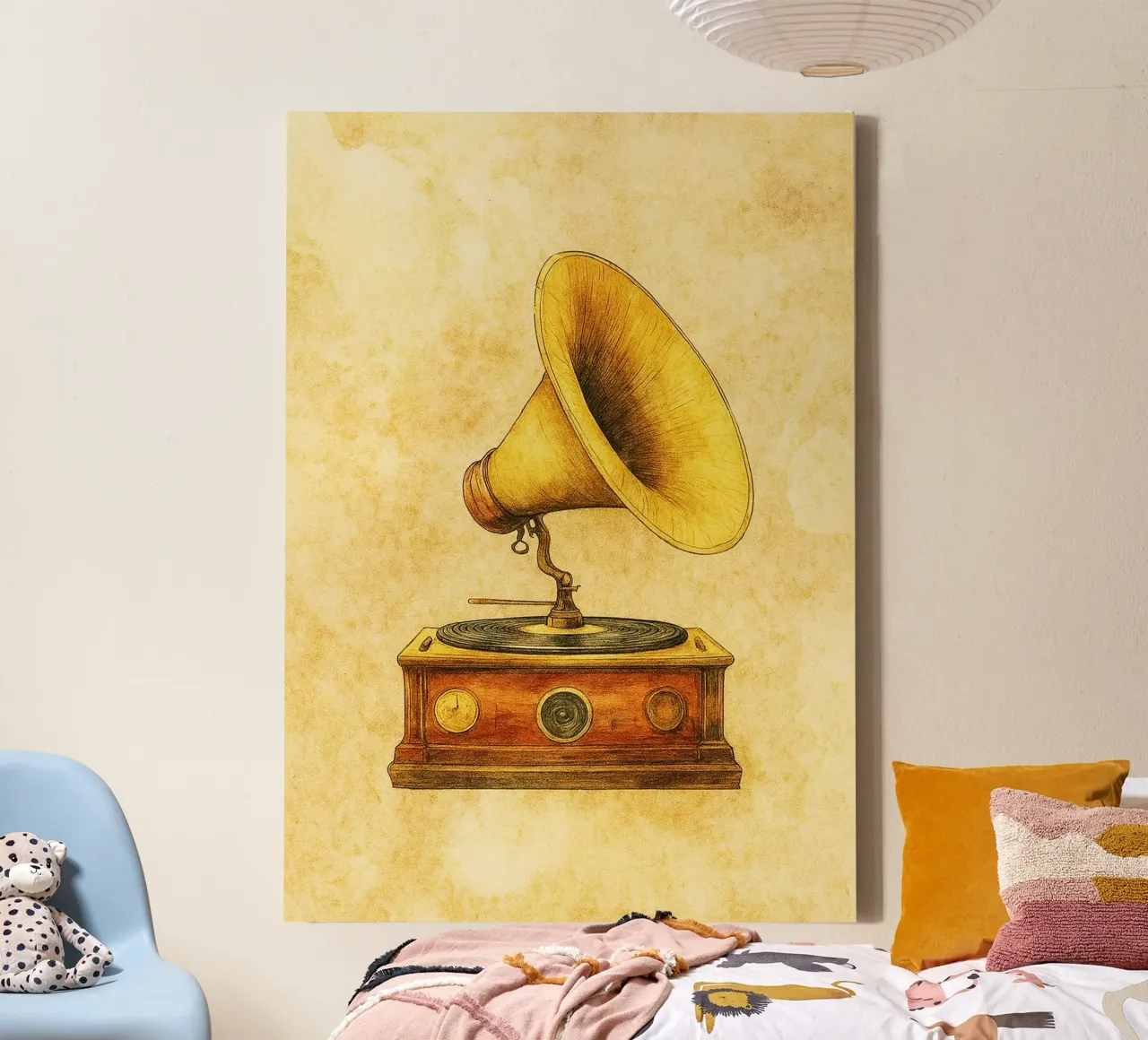 grammofono vecchio quadro d'epoca tela con Cornice a cassetta da kroocoot
