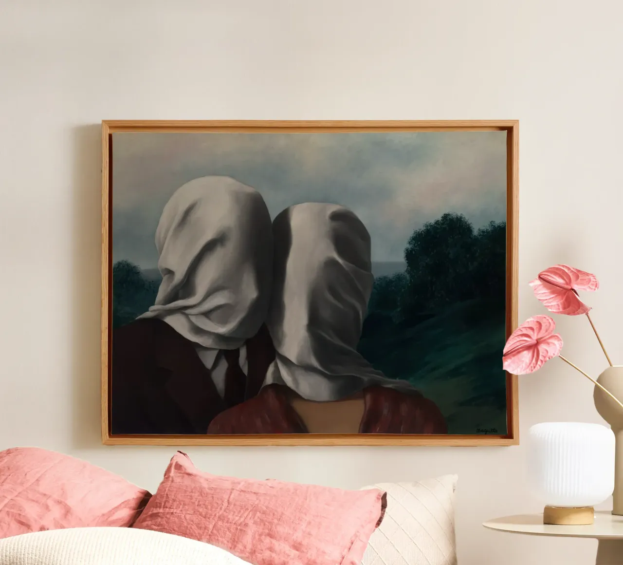 The Lovers I, 1928 by Rene Magritte canvas with Floater frame by TIGER JHONSON