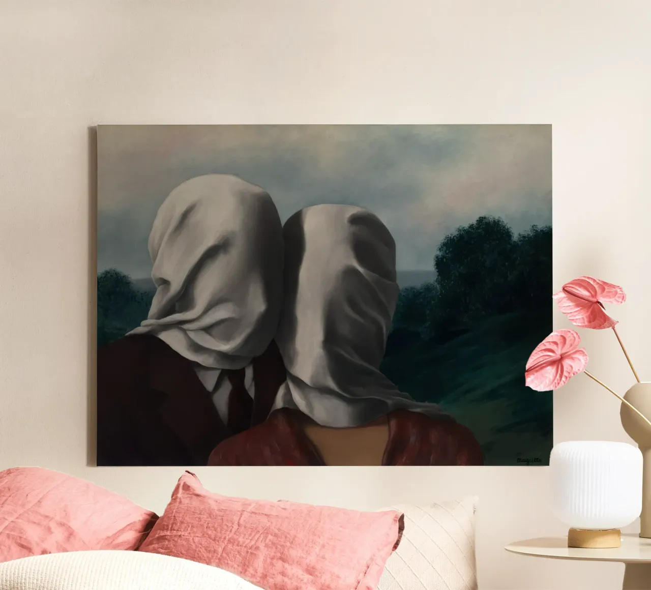 The Lovers I, 1928 by Rene Magritte canvas with Floater frame by TIGER JHONSON