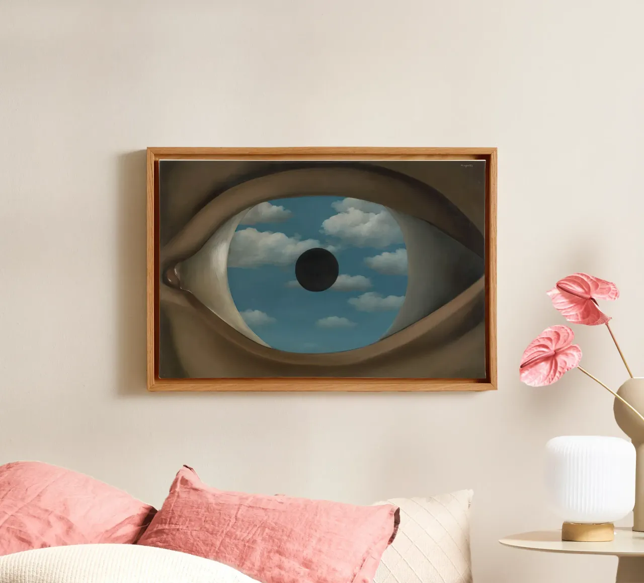 The False Mirror, 1928 by Rene Magritte canvas with Floater frame by TIGER JHONSON