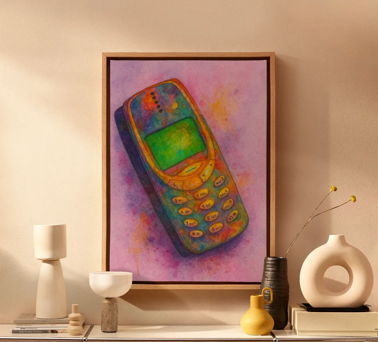 vecchio telefono dipinto d'epoca tela con Cornice a cassetta da kroocoot