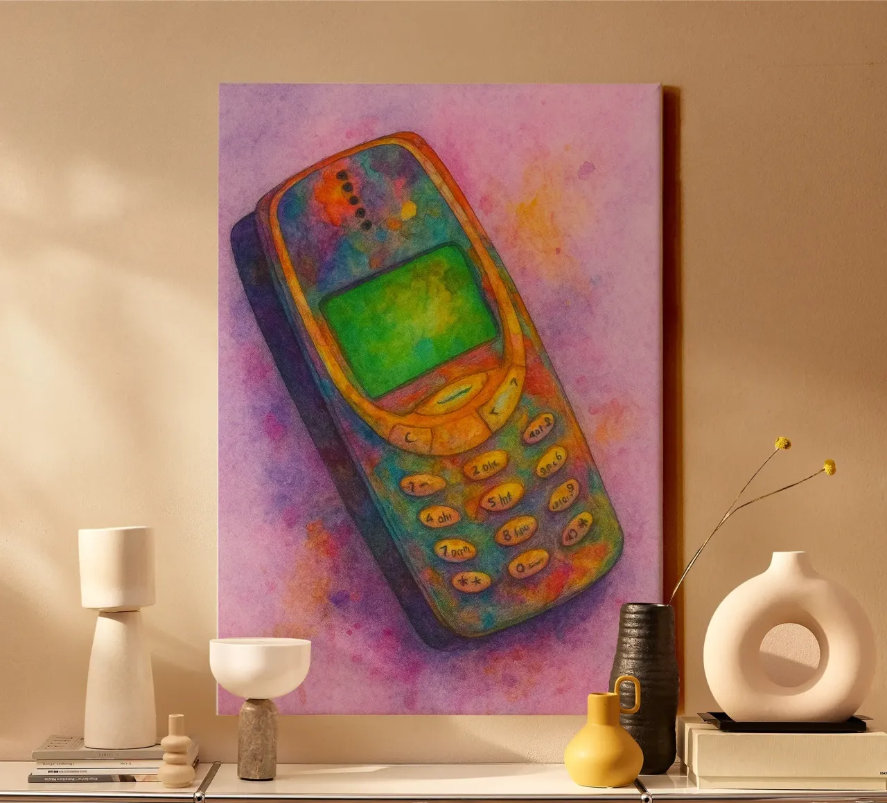 vecchio telefono dipinto d'epoca tela con Cornice a cassetta da kroocoot