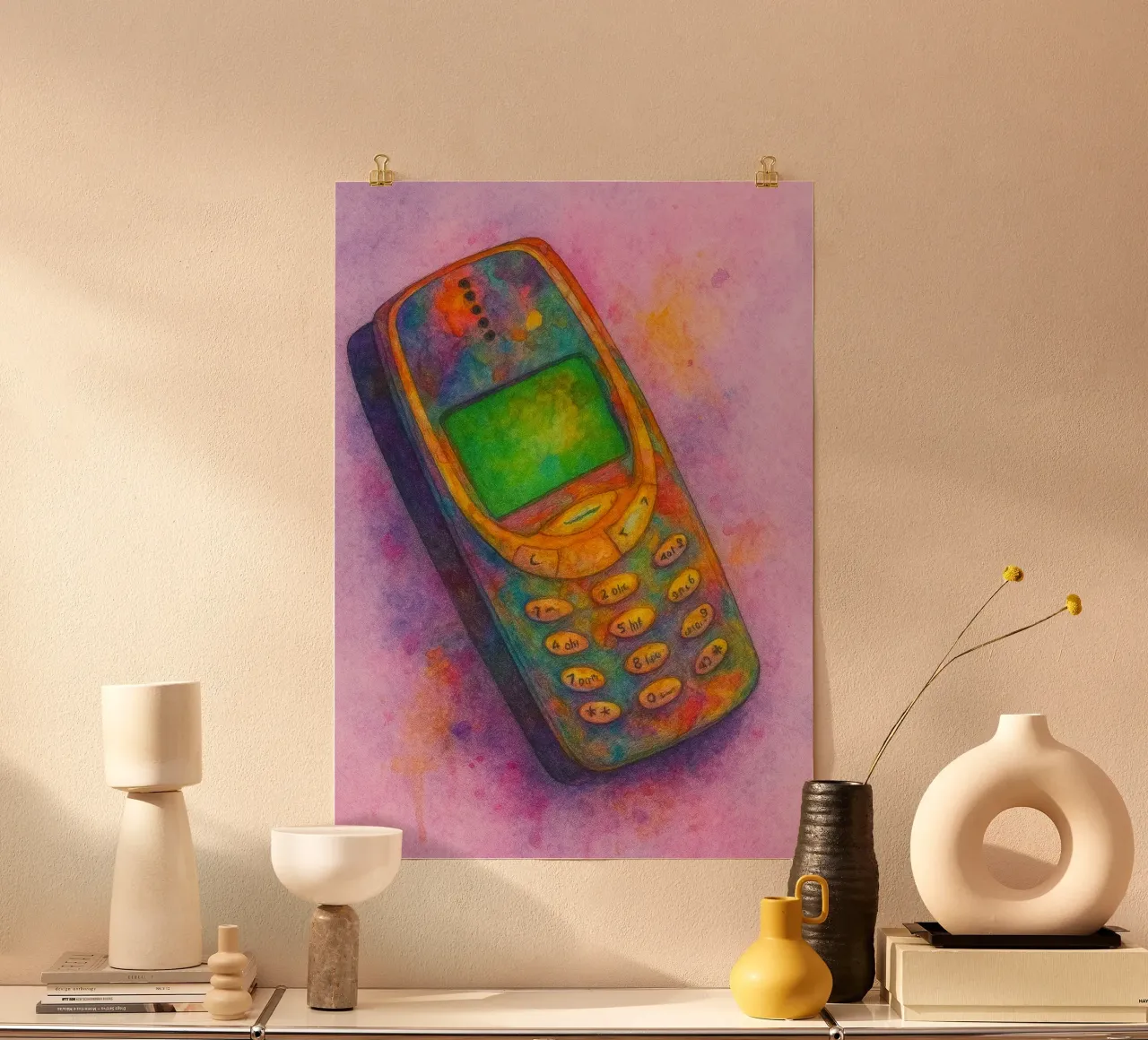 vecchio telefono dipinto d'epoca poster con telaio in alluminio da kroocoot