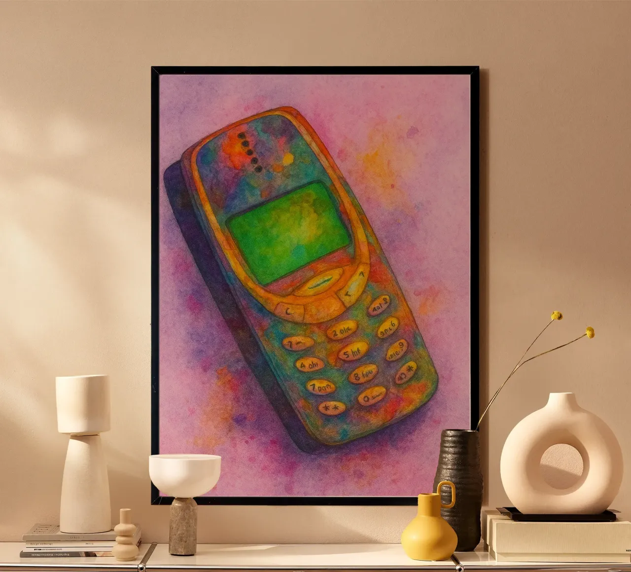 vecchio telefono dipinto d'epoca poster con telaio in alluminio da kroocoot