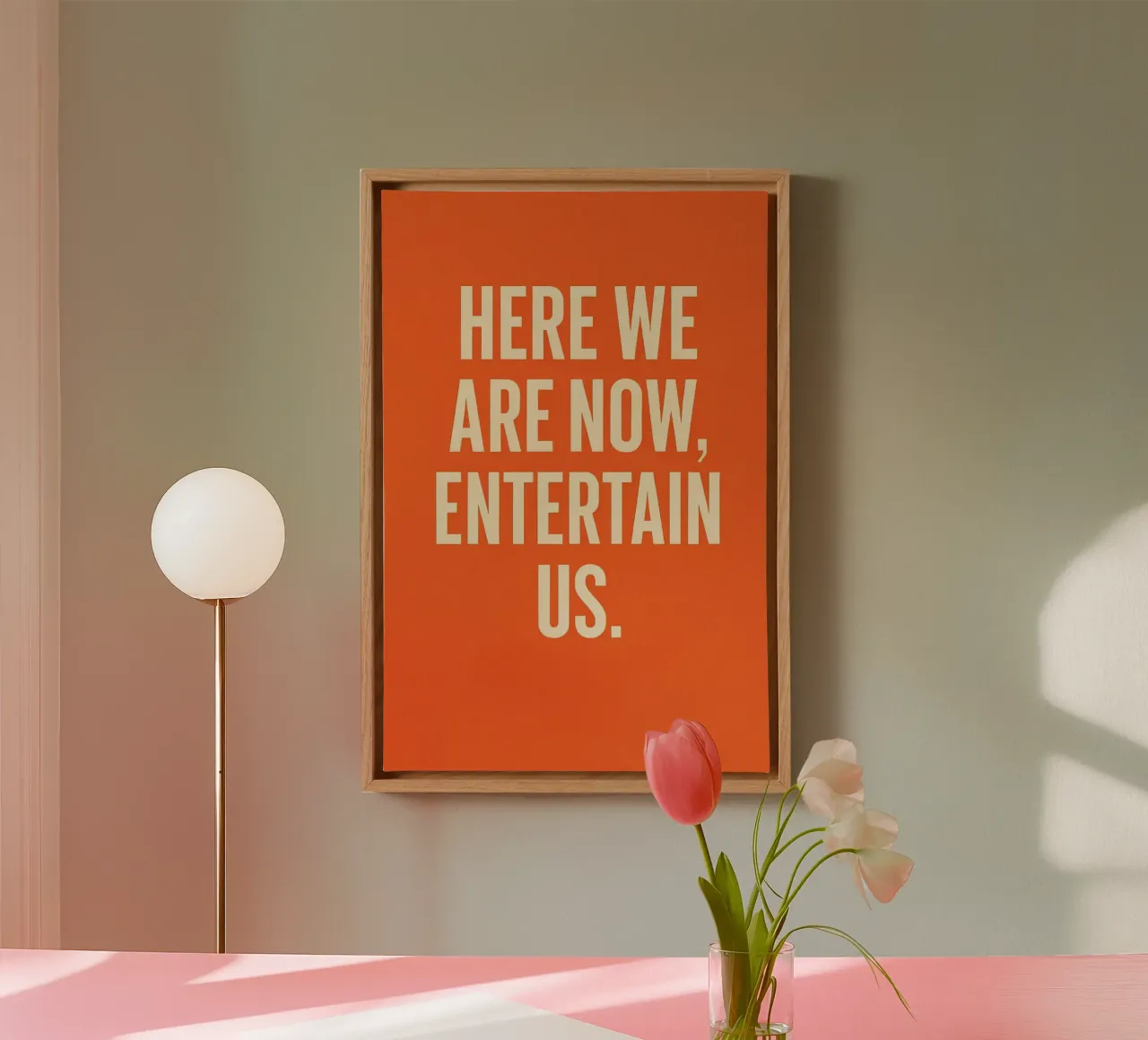 Typography poster with cult slogan on orange canvas with Floater frame by QuooodZ by MooodzArt