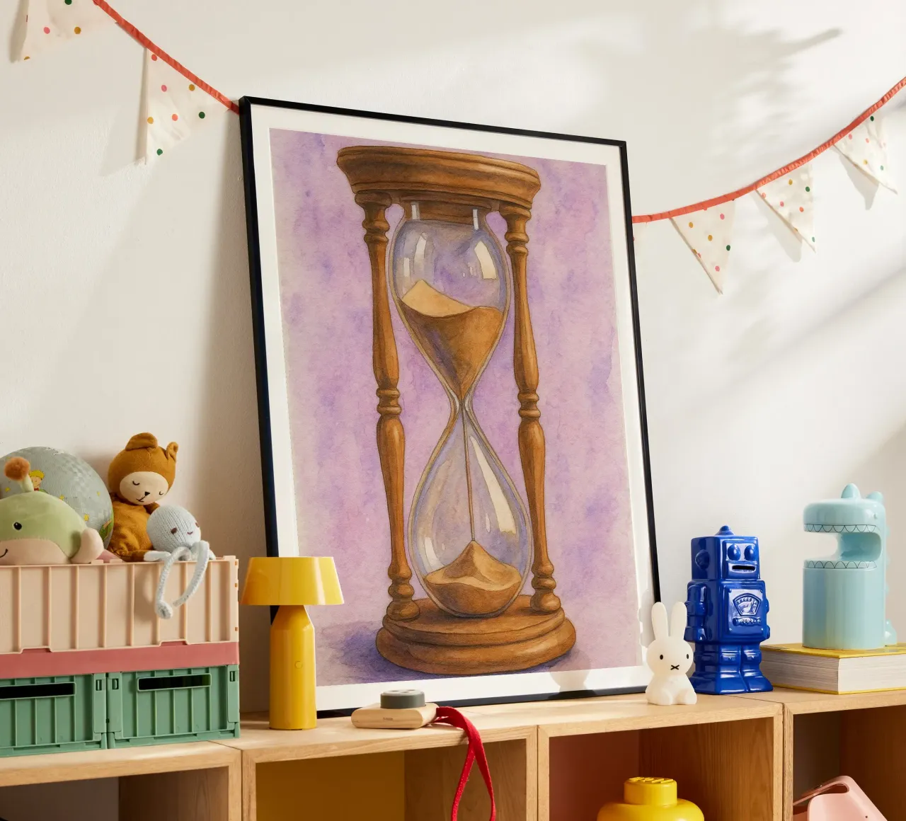 vecchia clessidra pittura d'epoca poster con telaio in plastica da kroocoot