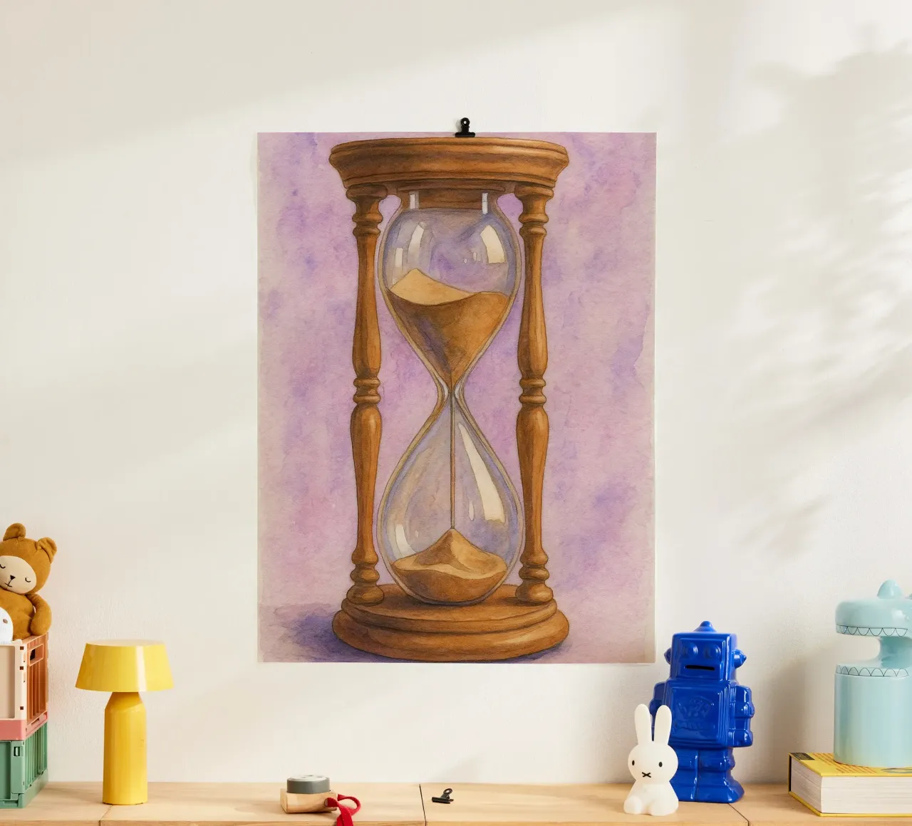 vecchia clessidra pittura d'epoca poster con telaio in plastica da kroocoot