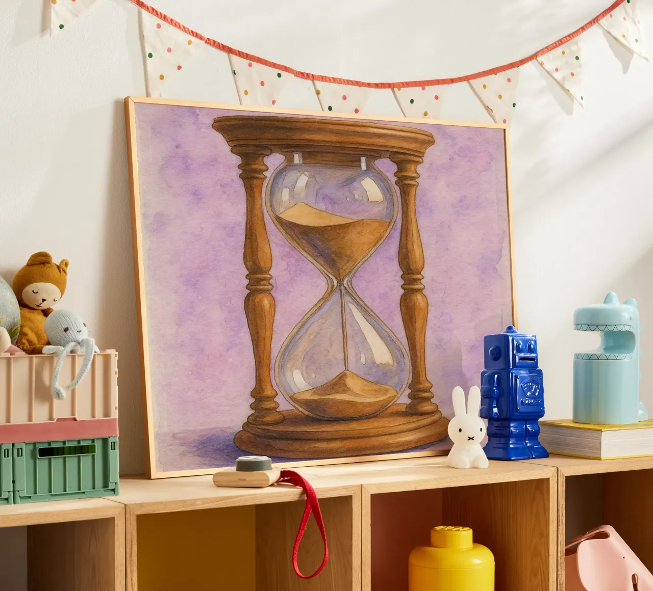 vecchia clessidra pittura d'epoca poster con telaio in plastica da kroocoot