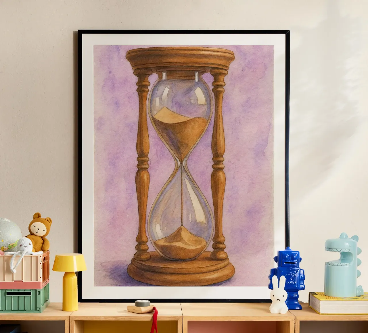 vecchia clessidra pittura d'epoca poster con telaio in plastica da kroocoot