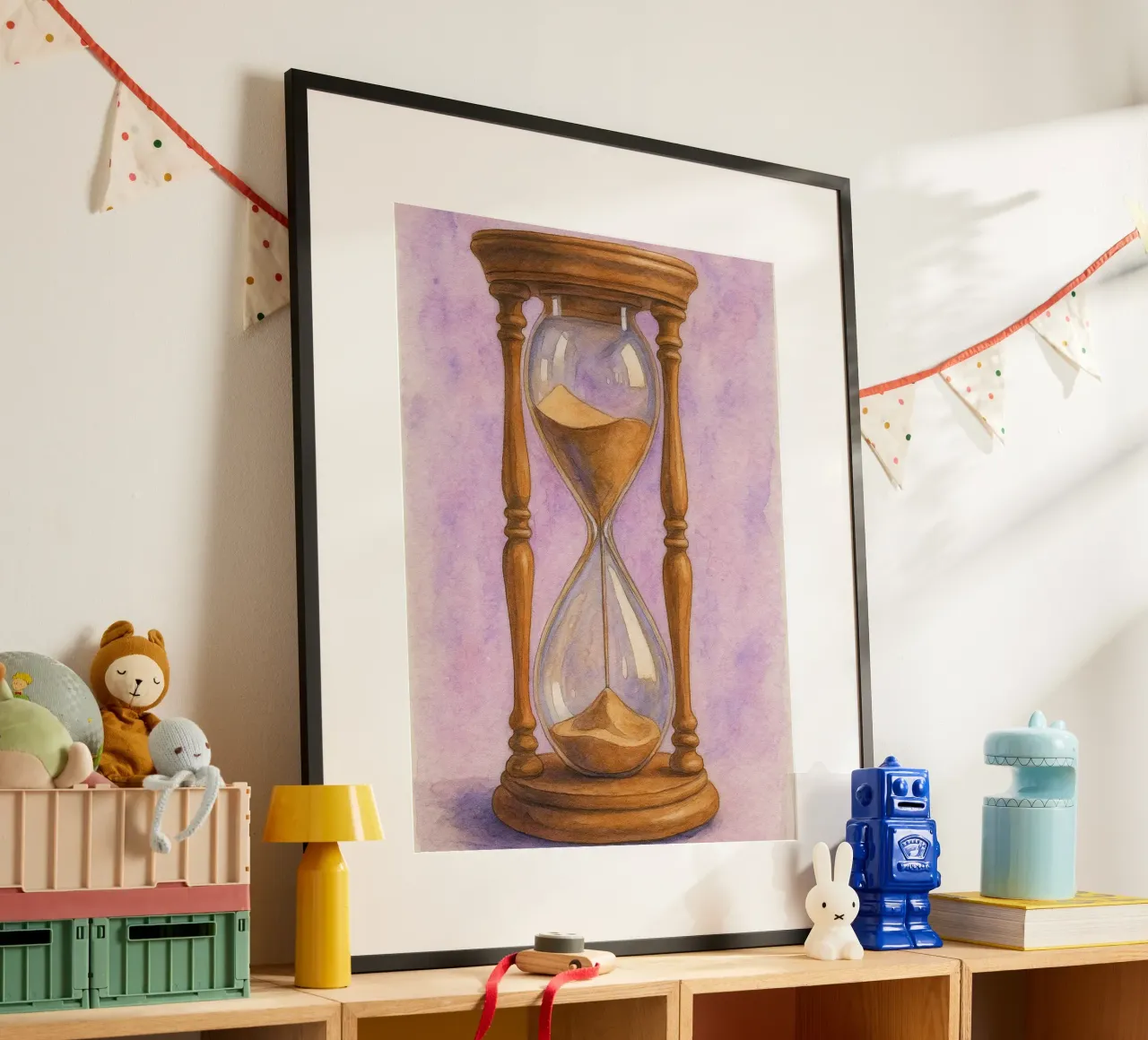 vecchia clessidra pittura d'epoca poster con telaio in plastica da kroocoot