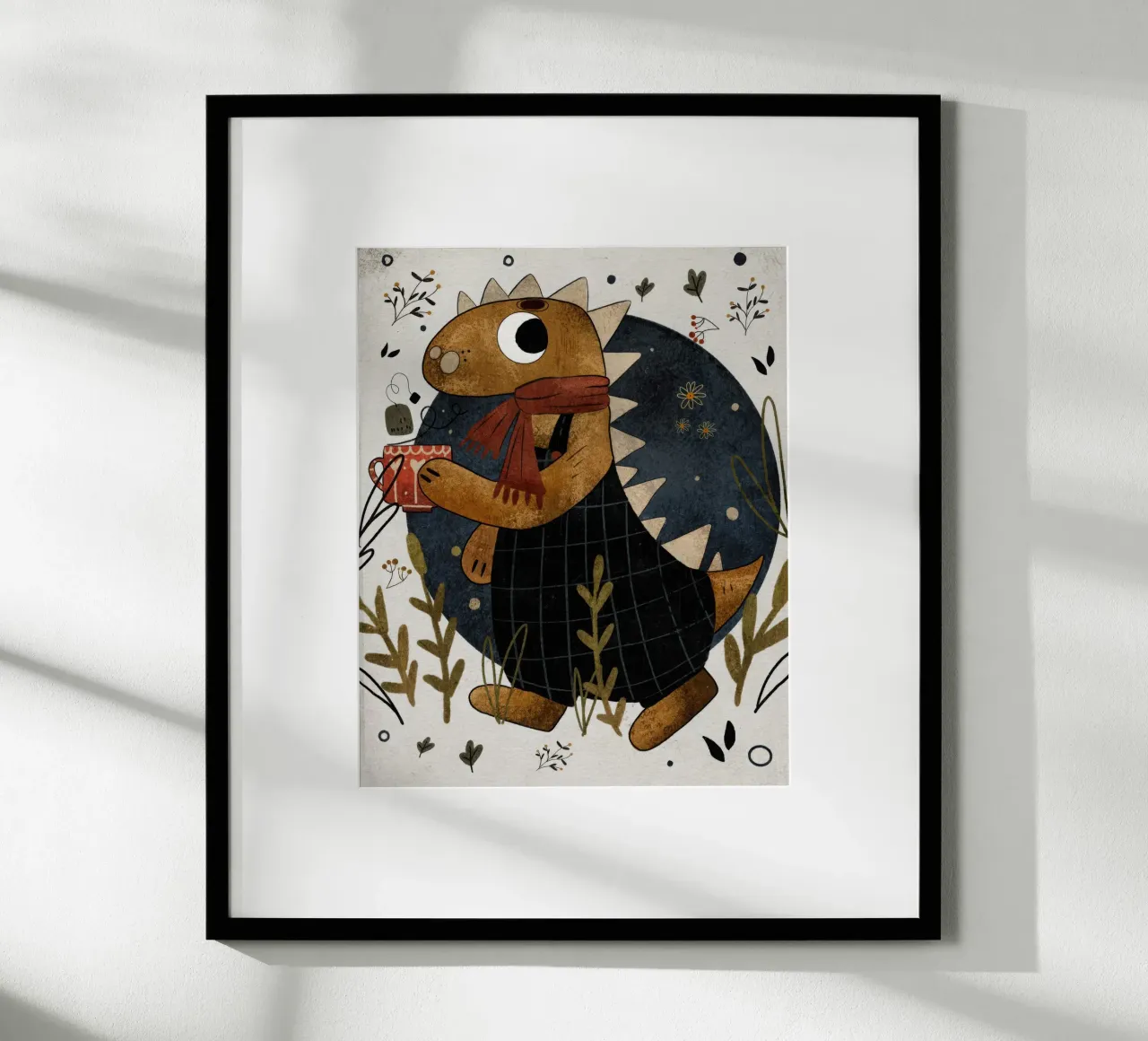 Nelli Suneli - Dino with a Tea poster con telaio in alluminio da muench benjamin