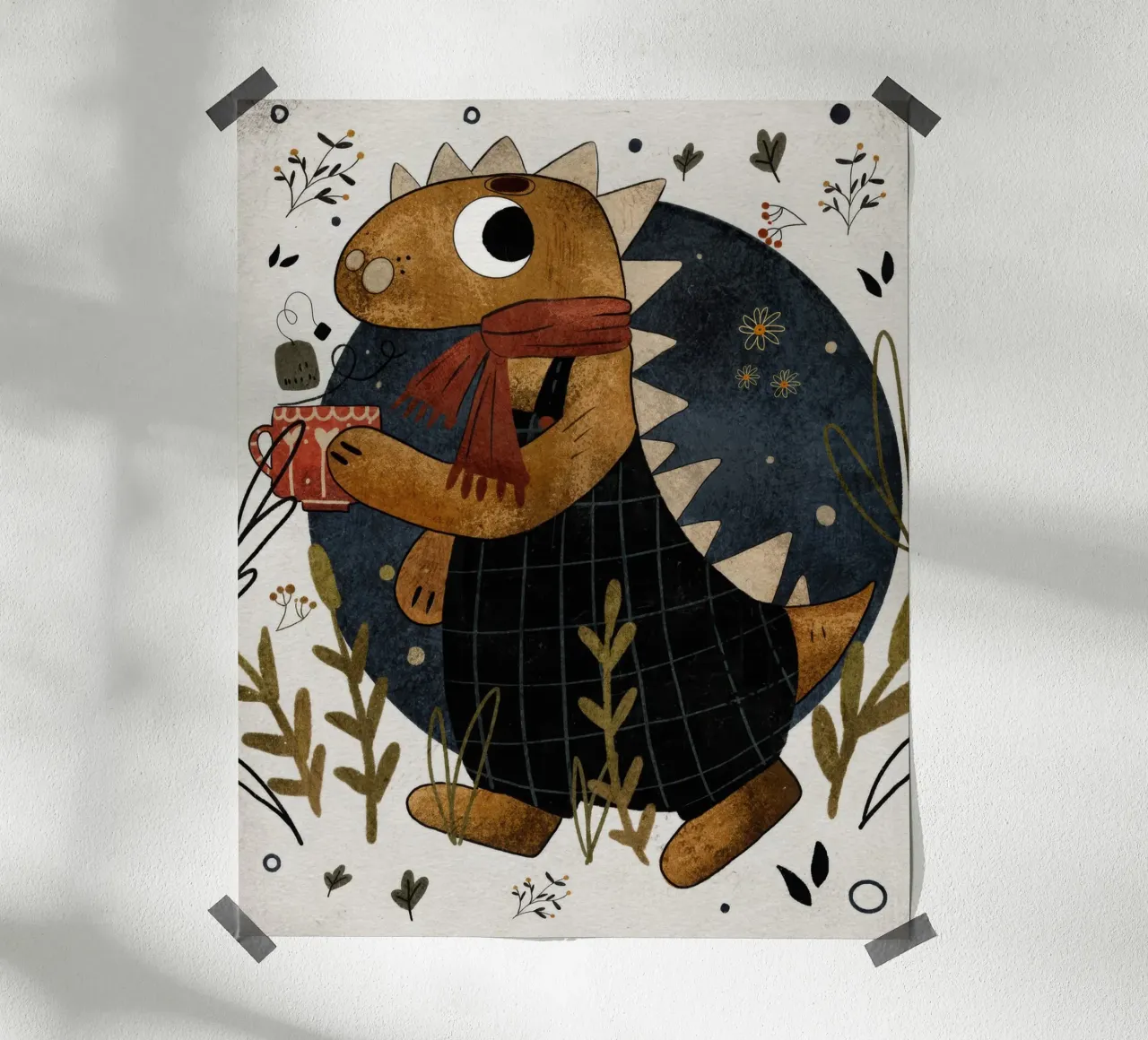 Nelli Suneli - Dino with a Tea poster con telaio in alluminio da muench benjamin