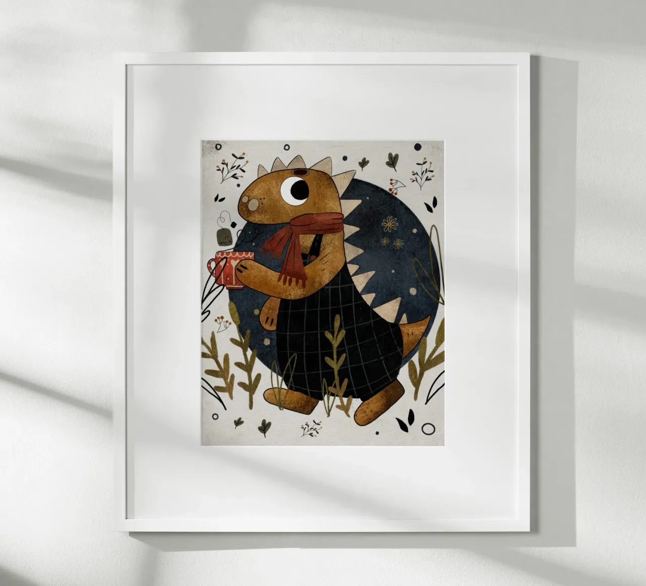 Nelli Suneli - Dino with a Tea poster con telaio in alluminio da muench benjamin