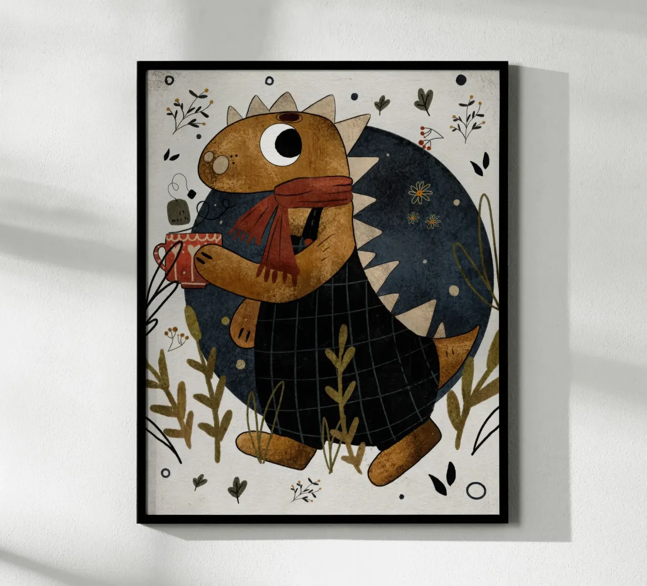 Nelli Suneli - Dino with a Tea poster con telaio in alluminio da muench benjamin