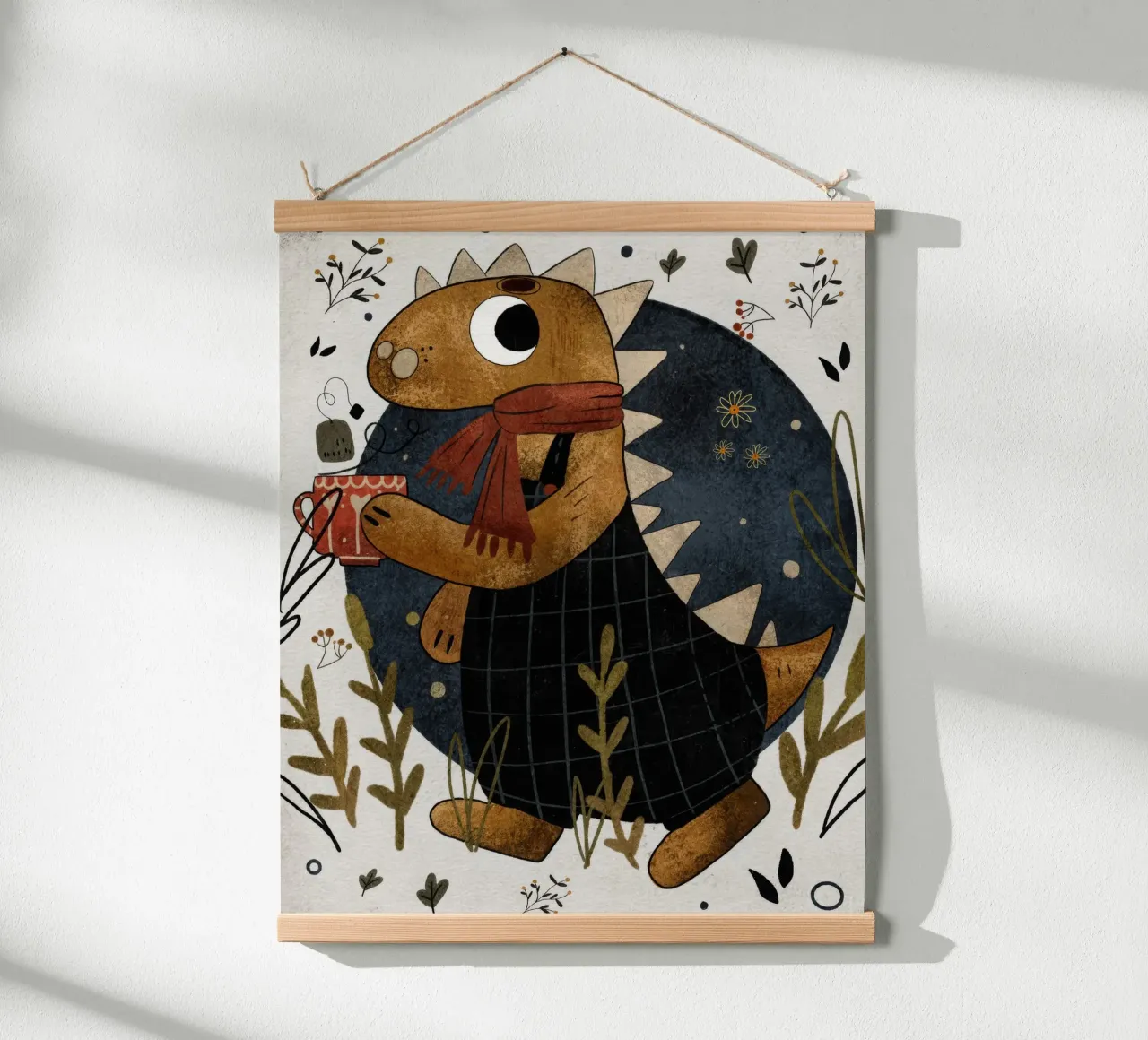 Nelli Suneli - Dino with a Tea poster con telaio in alluminio da muench benjamin