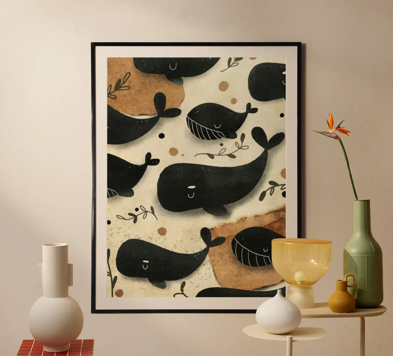 Nelli Suneli - Famiglia di balene poster con telaio in alluminio da muench benjamin