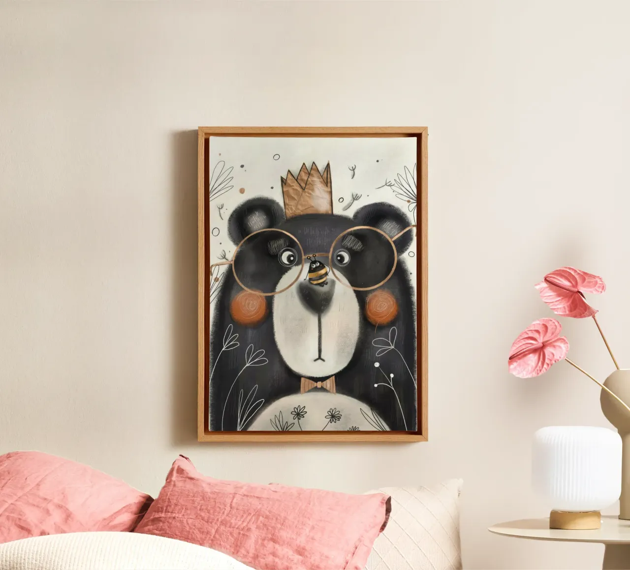 Nelli Suneli - De brutale bij en de beer canvas met Baklijst van muench benjamin