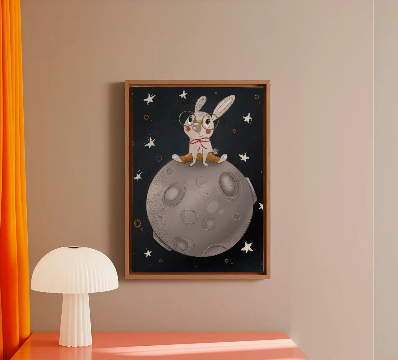 Nelli Suneli - Rabbit on the moon canvas with Floater frame by muench benjamin