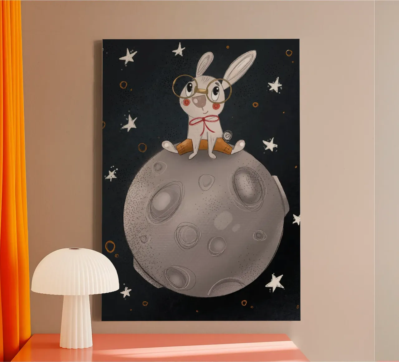 Nelli Suneli - Rabbit on the moon canvas with Floater frame by muench benjamin