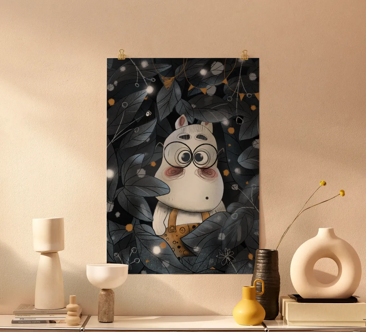 Nelli Suneli - Hippo in the Jungle poster con telaio in legno da muench benjamin
