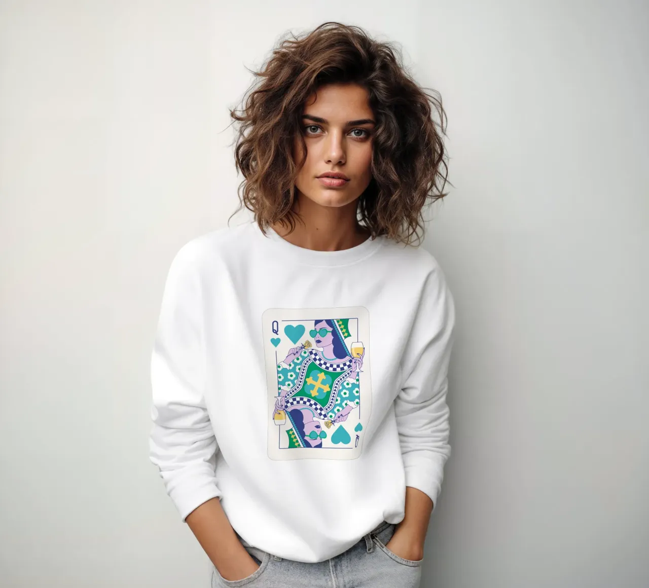 Reine de cœur - Vert, bleu, jaune, sweat de Asha Designs