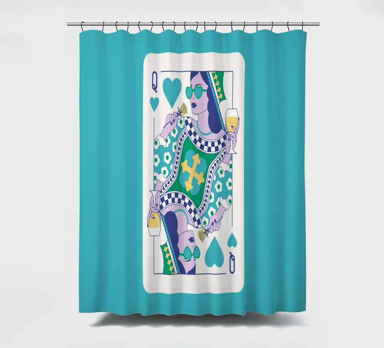 Reine de cœur - Vert, bleu, jaune, rideau de douche de Asha Designs