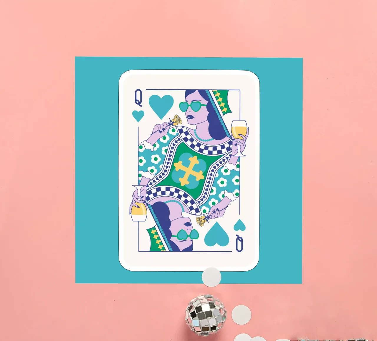 Reine de cœur - Vert, bleu, jaune, autocollant de Asha Designs