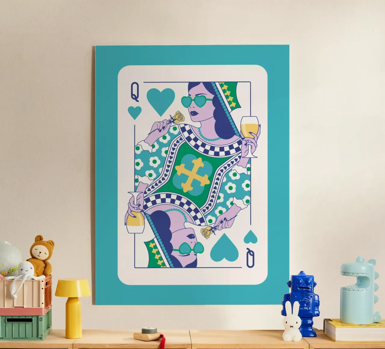 Reine de cœur - Vert, bleu, jaune, plexiglas de Asha Designs