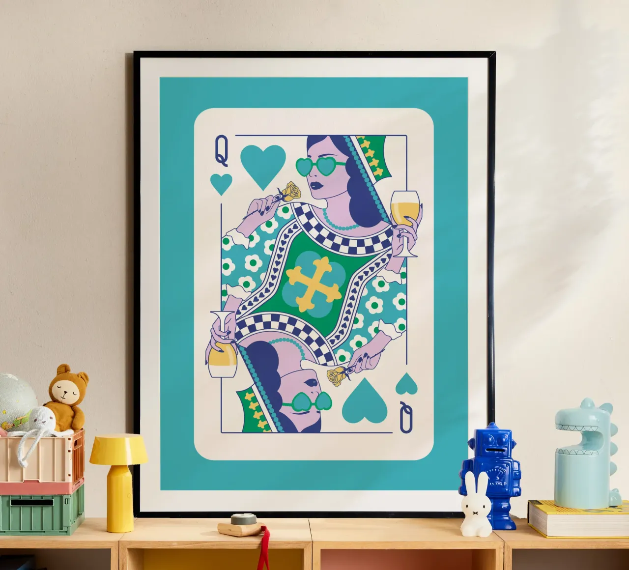 Reine de cœur - Vert, bleu, jaune, hahnemühle de Asha Designs